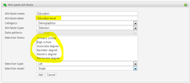 configure panel attributes