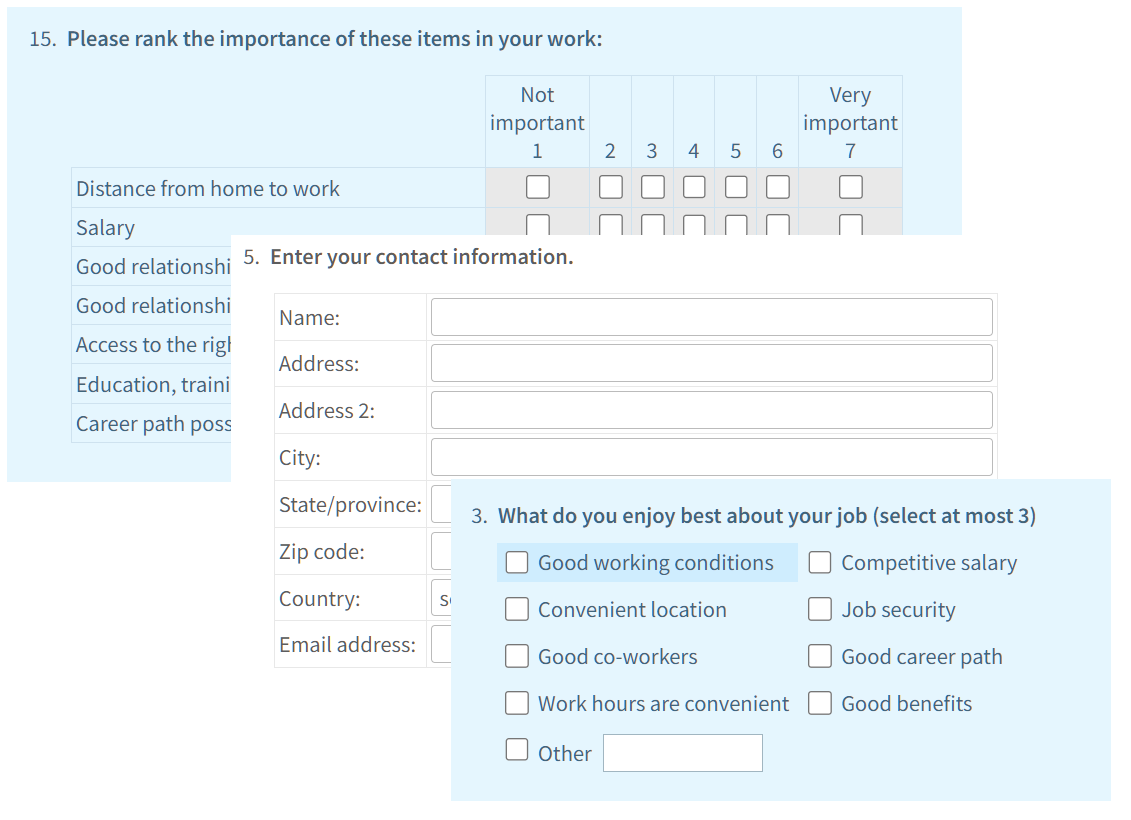 Opinio question types